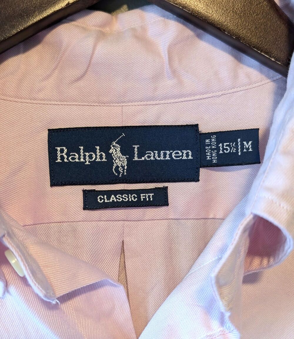 Vintage Ralph Lauren Mens 15 1/2 Medium Pink Cotton Button Down Shirt Pony - Picture 4 of 5